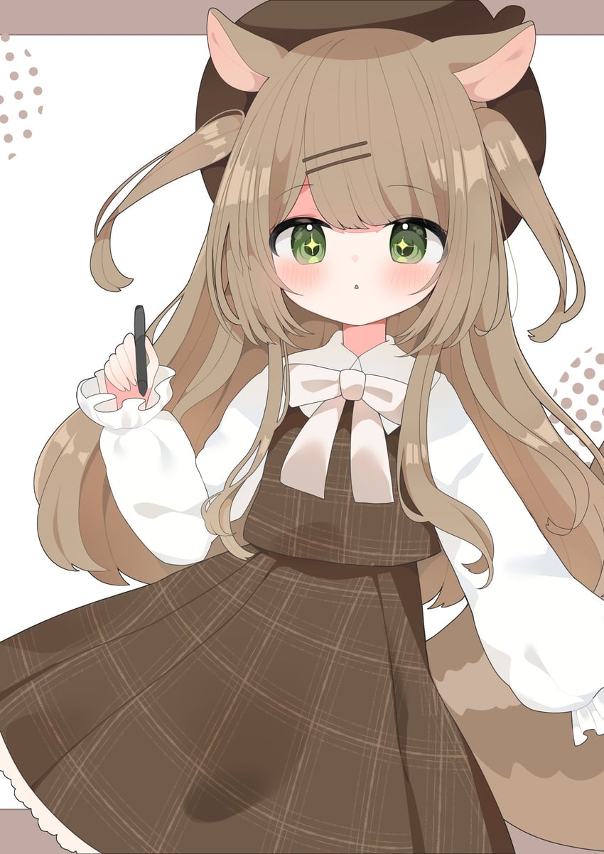 原创 1名女孩 兽耳 齐刘海 脸红 蝴蝶结