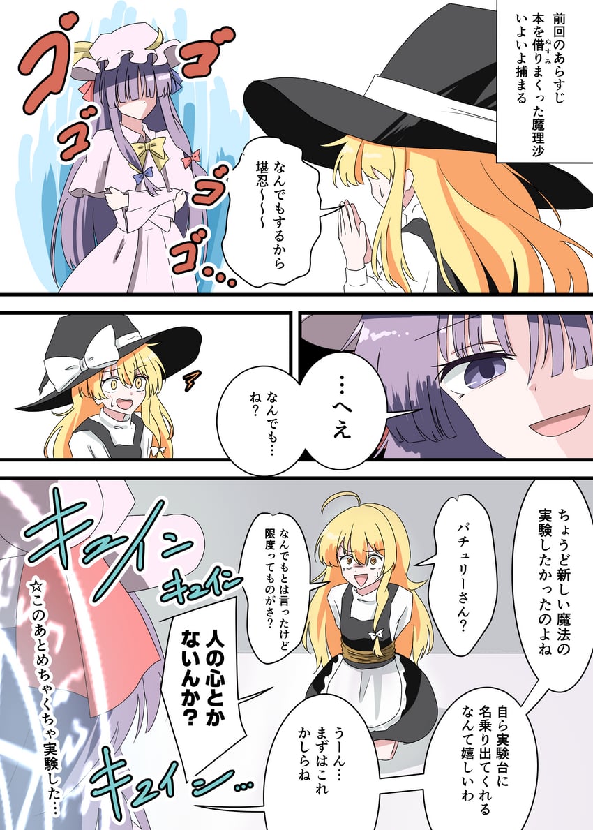 东方Project、雾雨魔理沙、帕秋莉·诺蕾姬 2名女孩 :D 围裙 黑帽子 黑色裙子