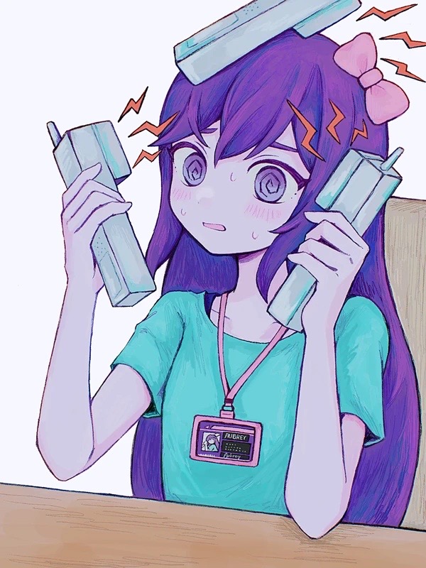 OMORI、奥布里 (脑内世界) (OMORI)、Aubrey (OMORI) 1名女孩 @_@ 蓝色衬衫 蝴蝶结 椅子