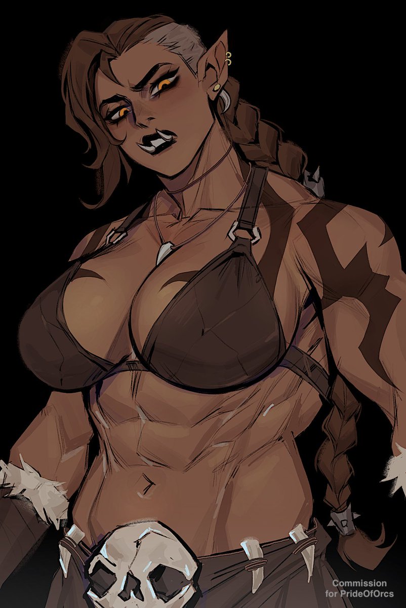 原创、加拉哈·铁祸 1名女孩 腹肌 不对称发型 黑色背景 护腕