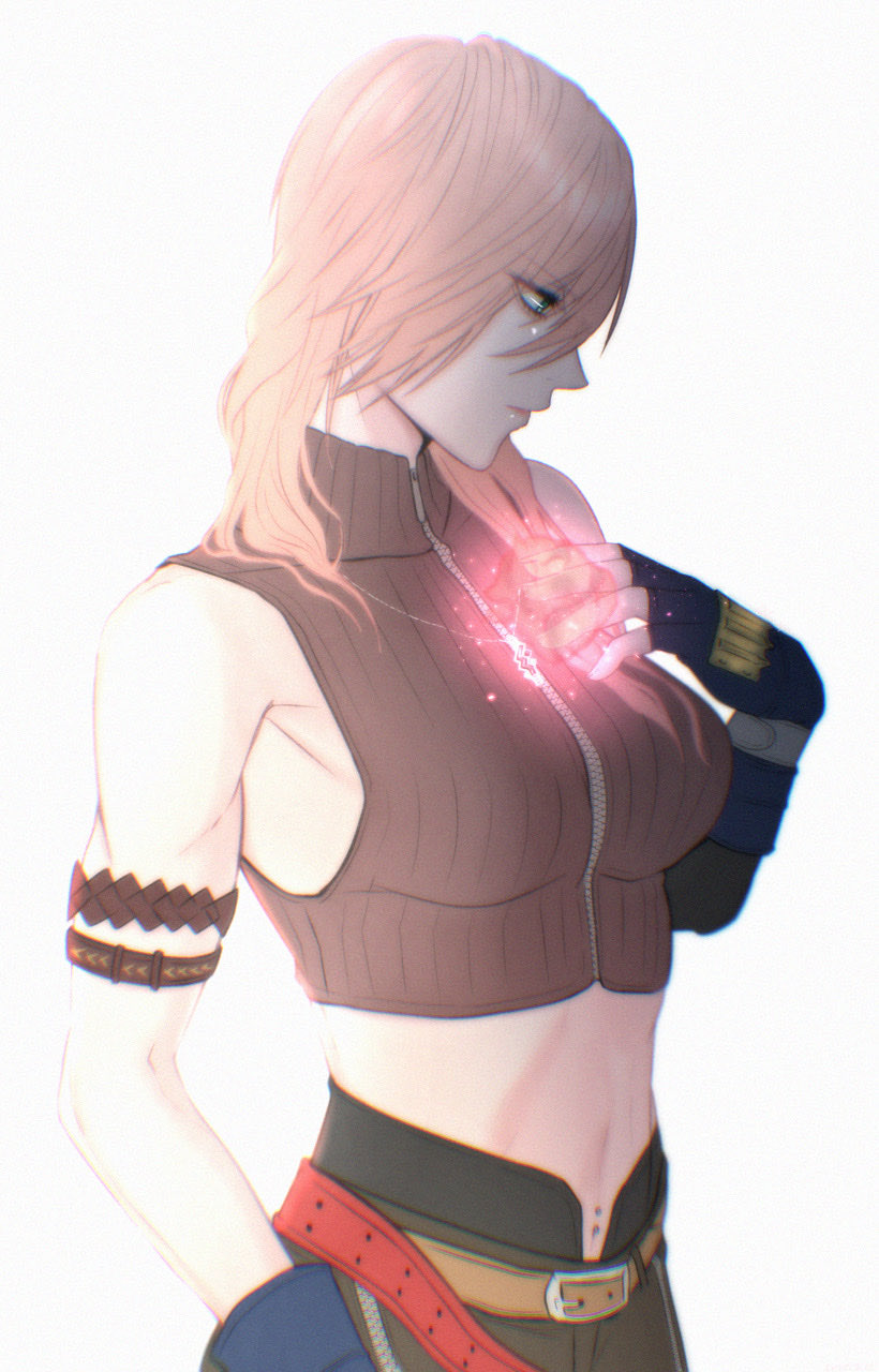 最终幻想、最终幻想13、雷电 (Lightning Farron) 1名女孩 手臂带 臂章 腰带 蓝色手套