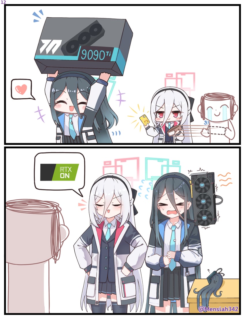 蔚蓝档案、英伟达、天童爱丽丝 (碧蓝档案) +++ 1名男孩 2名女孩 两格漫画 :D