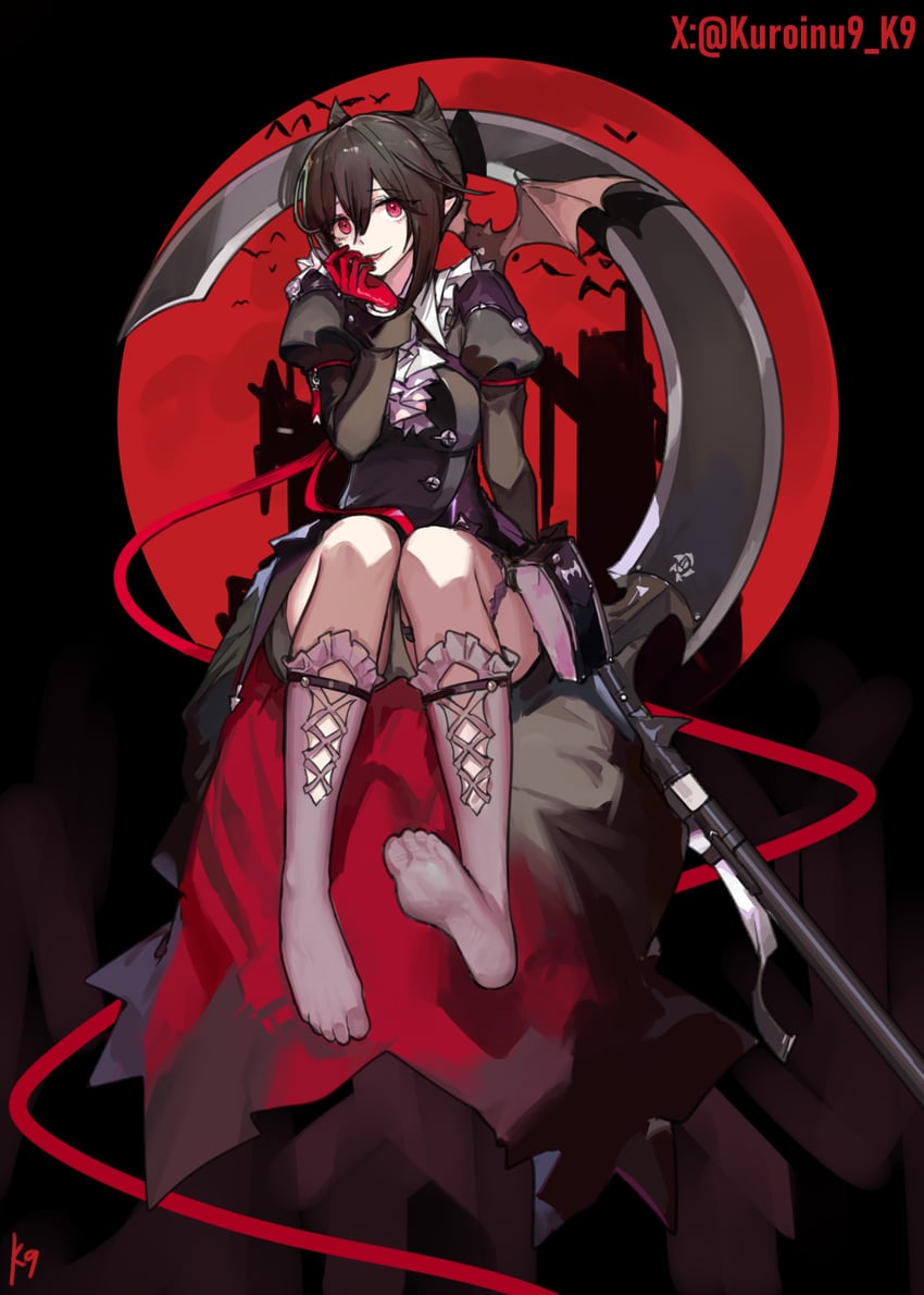 明日方舟、隐现 (明日方舟) 1名女孩 阿斯科特领巾 黑色连衣裙 黑发 连衣裙