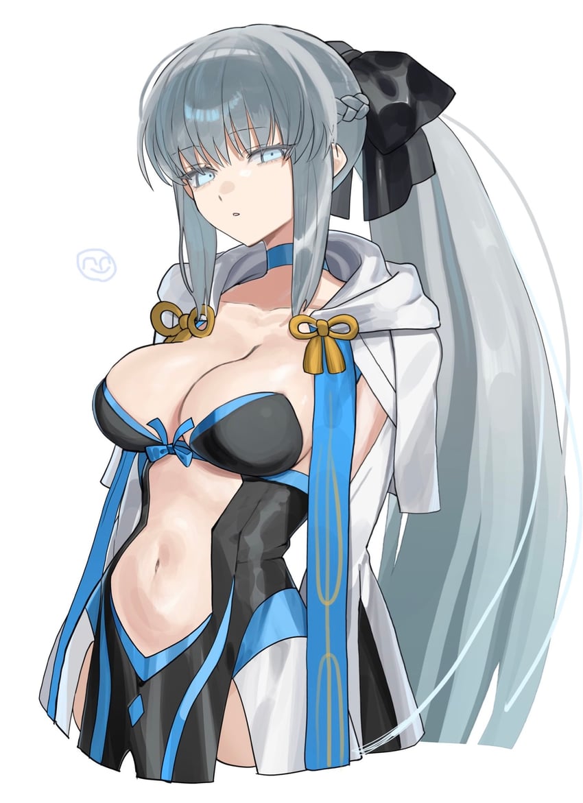 Fate/Grand Order、Fate系列、摩根勒菲 (Fate) 1名女孩 黑色蝴蝶结 黑色连衣裙 蓝色蝴蝶结 蓝色项圈