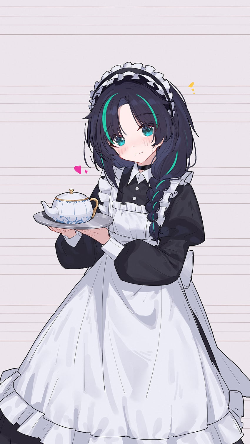 原创 1名女孩 围裙 黑色项圈 黑发 蓝眼