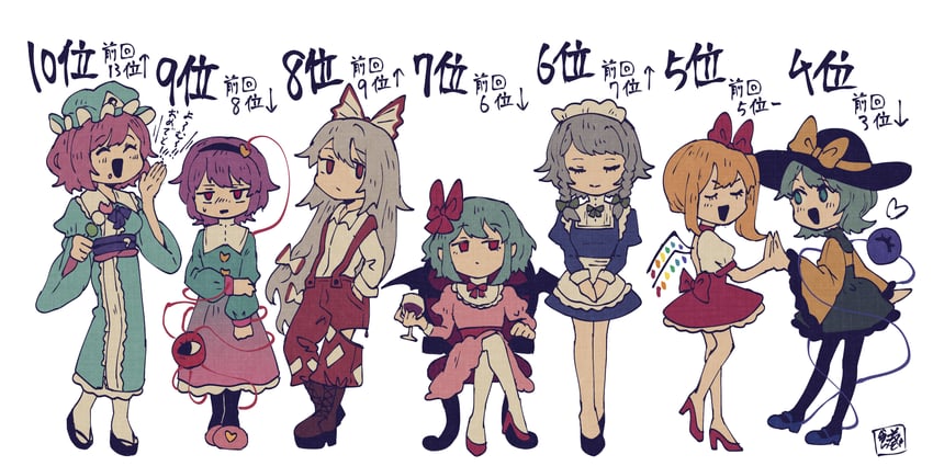 东方Project、芙兰朵露·斯卡蕾特、藤原妹红 6个以上女孩 酒 围裙 蝙蝠翅膀 腰带