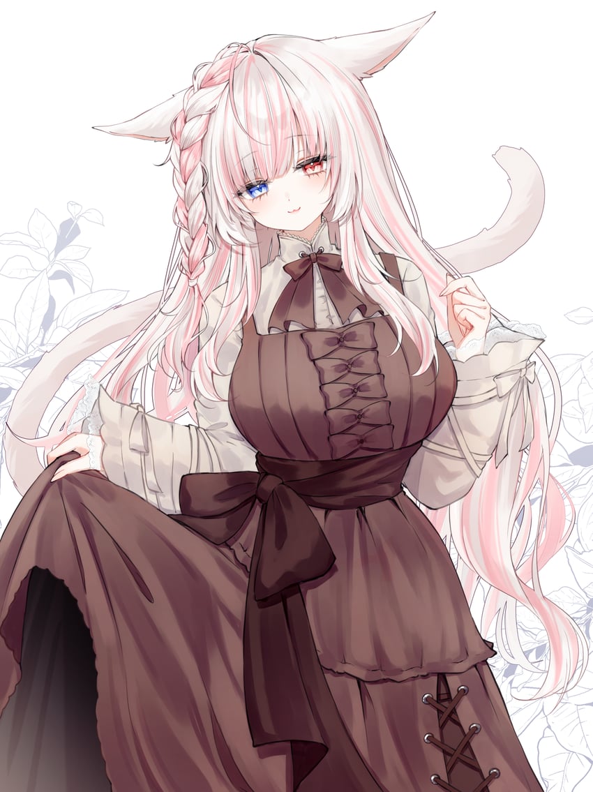 最终幻想、最终幻想14、光之战士 (FF14) 1名女孩 猫脸笑 兽耳 蓝眼 蝴蝶结
