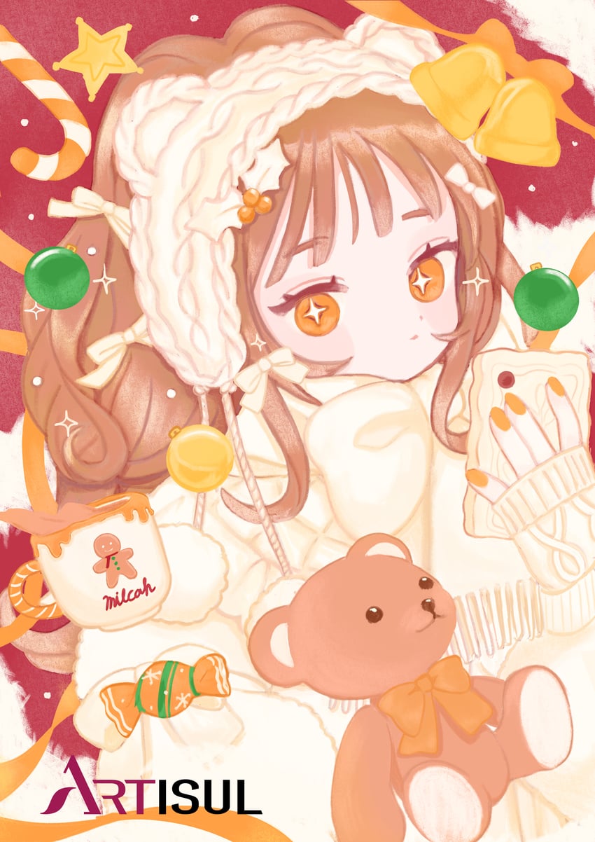 原创 +_+ 1名女孩 腮红贴纸 棕发 糖果