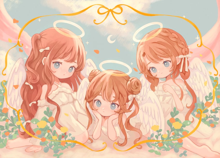 原创 +_+ 3人女子 天使 天使翅膀 露肩