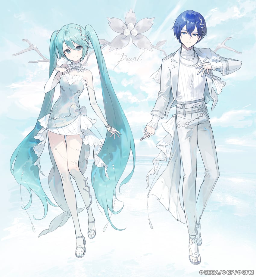 世界计划、VOCALOID、初音未来 1名男孩 1名女孩 周年纪念 水色瞳 水色发