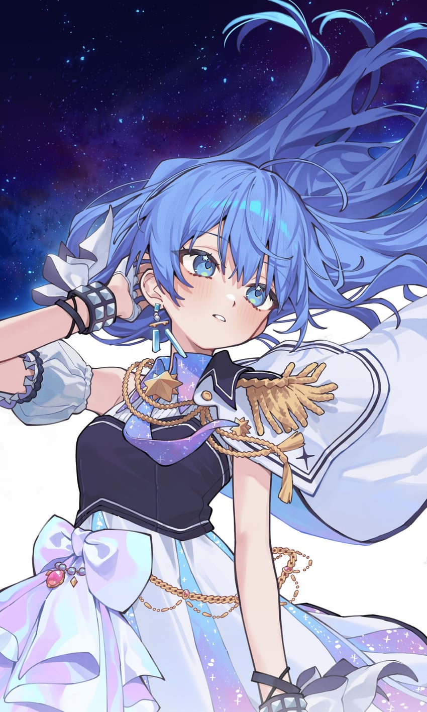 Hololive、星街彗星、星街彗星 (Supernova) 1名女孩 蓝眼 蓝发 蓝色领带 胸针