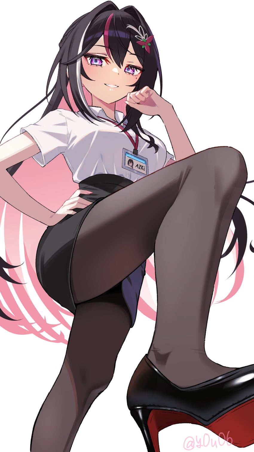 Hololive、AZKi 1名女孩 替换服装 黑发 黑色连裤袜 黑鞋