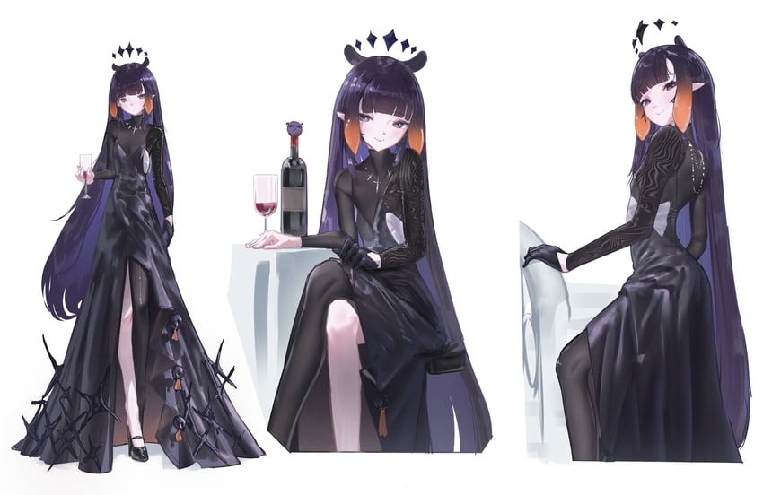 Hololive、Hololive英语、一伊那尔栖 1名女孩 替换服装 黑色连衣裙 黑色手套 黑鞋