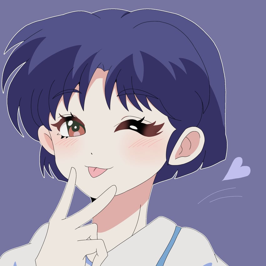 乱马1/2、天道茜 1名女孩 :p 吐舌头 蓝色背景 蓝发