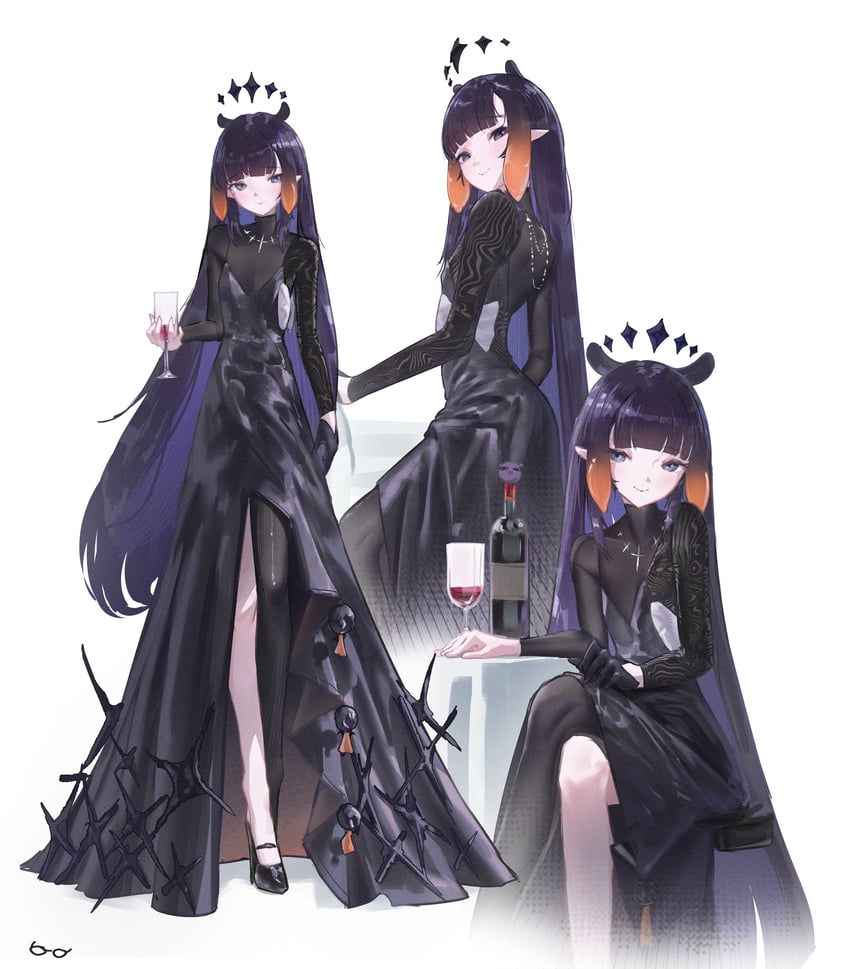 Hololive、Hololive英语、一伊那尔栖 1名女孩 替换服装 黑色连衣裙 黑色手套 黑鞋