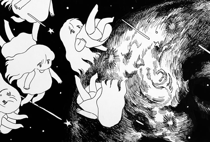 原创 6个以上女孩 连衣裙 地球 漂浮 灰度