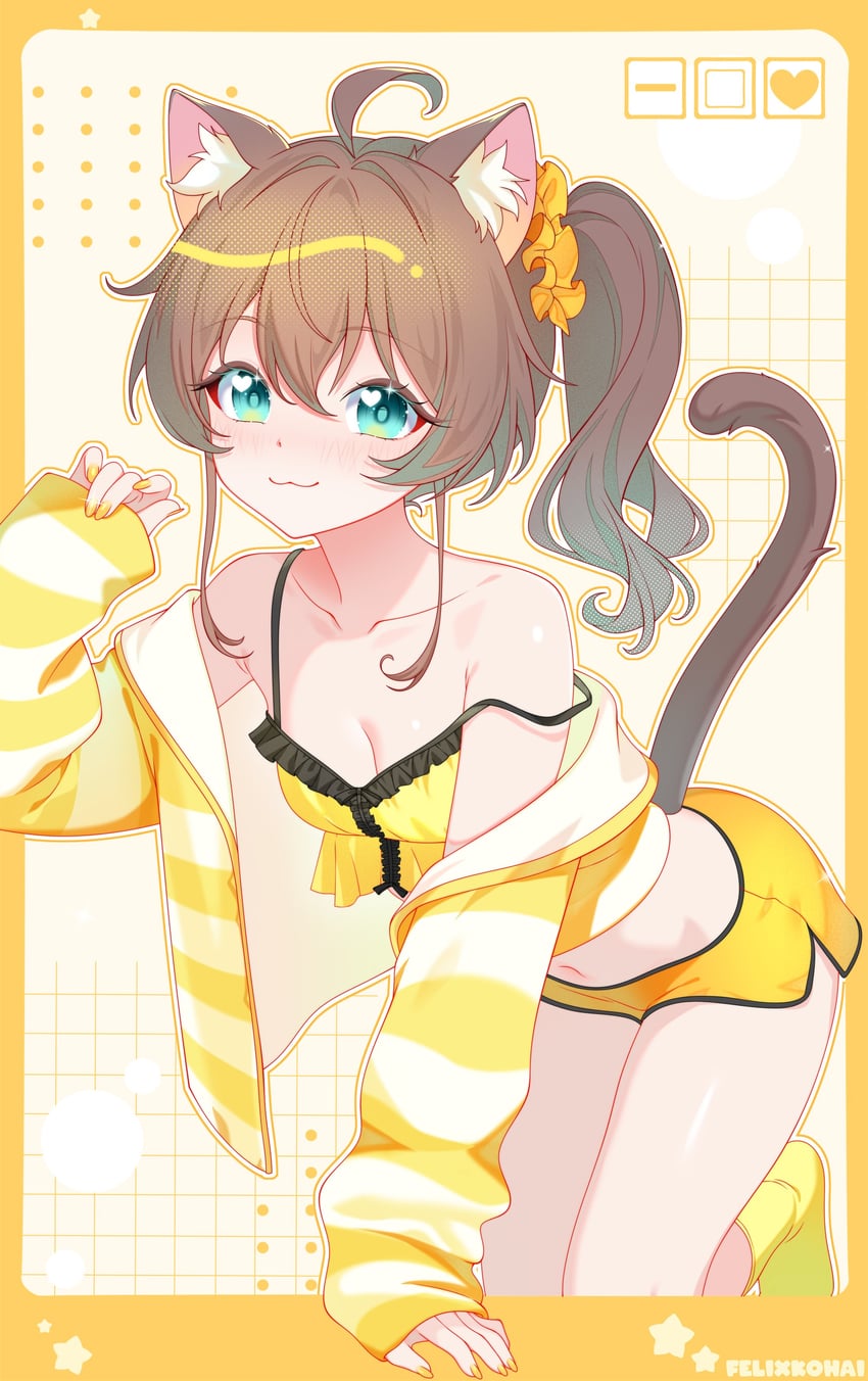 Hololive、夏色祭、夏色祭 (祭的假日) 1名女孩 猫脸笑 呆毛 兽耳 水色瞳