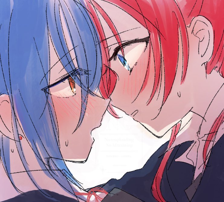 Love Live!、Love Live! Superstar!!、若菜四季 2名女孩 蓝眼 蓝发 脸红 特写