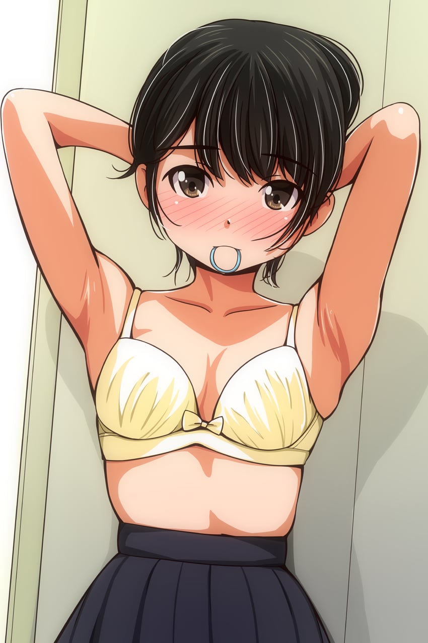原创 1名女孩 腋下 双手抱头 举起双手 黑发