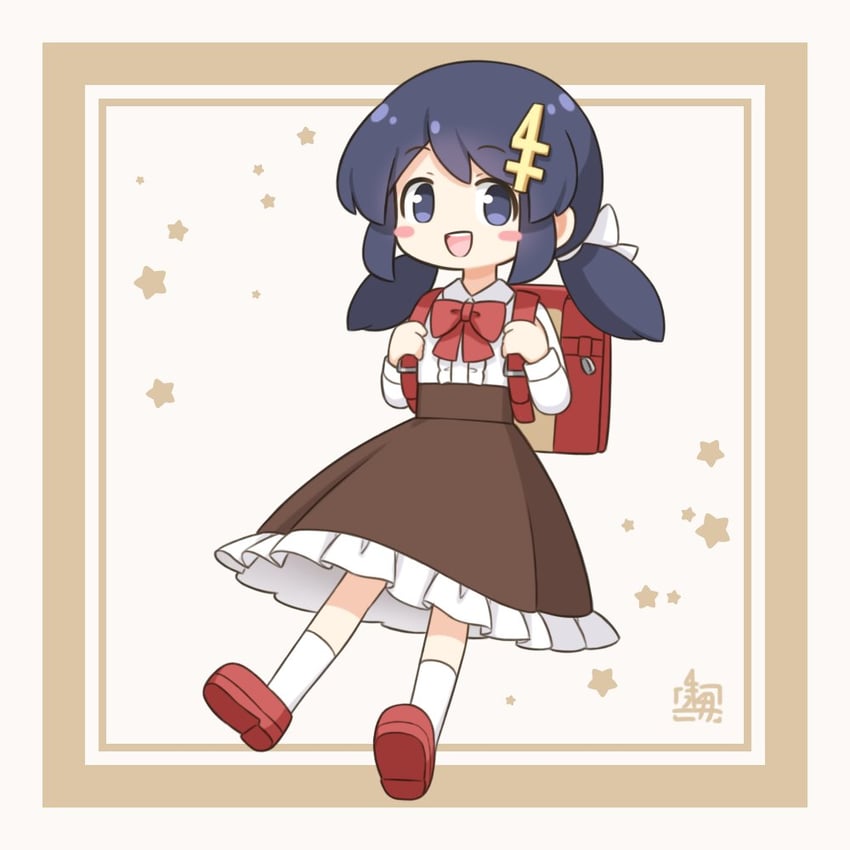 原创、北川水月 (角色) 1名女孩 幼化 作者标志 背包 包