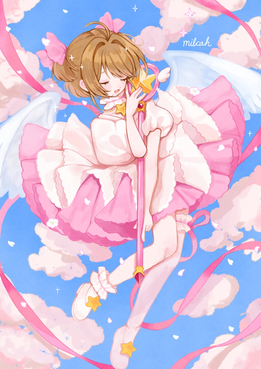 魔卡少女樱、木之本樱 1名女孩 :D 呆毛 作者名 蓝色背景