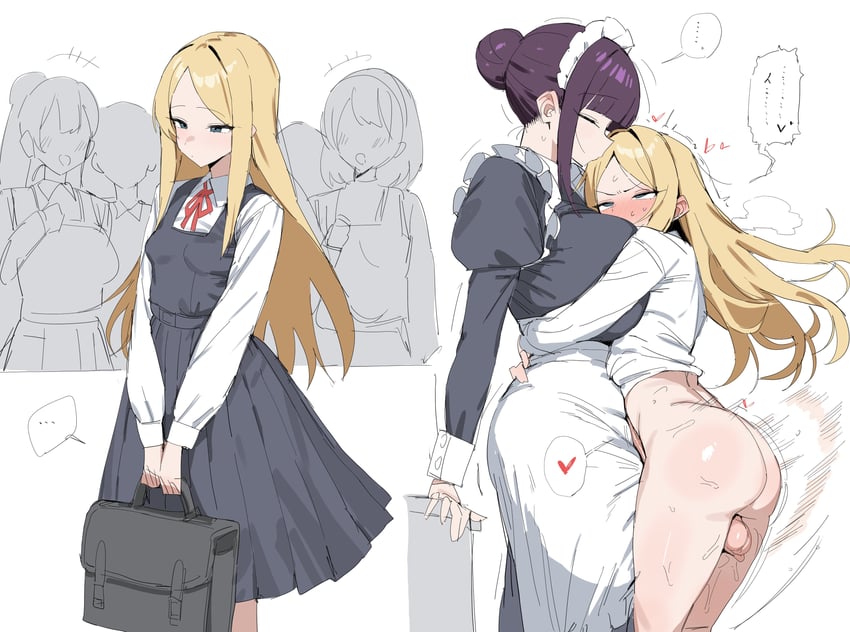 原创 2名女孩 围裙 屁股 包 黑色连衣裙