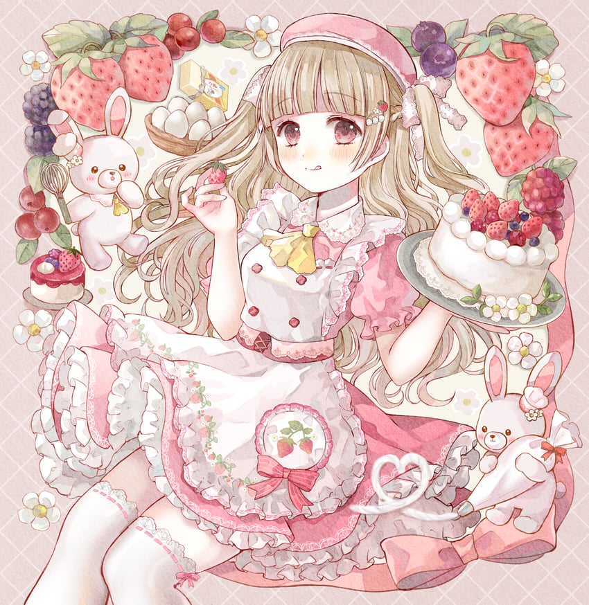 原创 1名女孩 :q 围裙 菱格纹背景 阿斯科特领巾