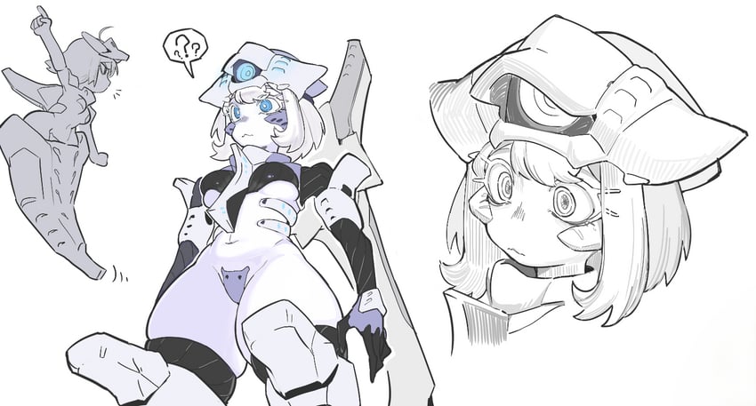 地狱潜者 (系列)、harvester (helldivers)、watcher (helldivers) 2名女孩 问号 水色瞳 举手 铠甲靴