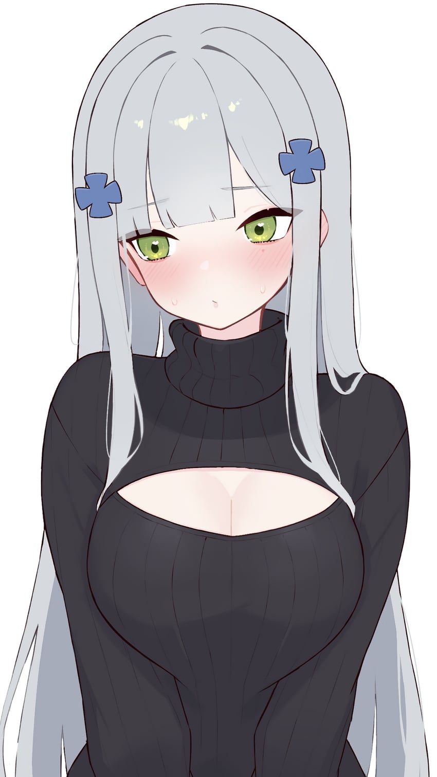 少女前线、HK416 (少女前线) 1名女孩 撇嘴 替换服装 黑色毛衣 乳房