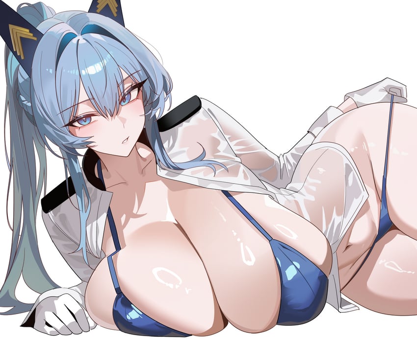 胜利女神：妮姬、海伦 (海蓝宝石) (胜利女神：妮姬)、海伦 (妮姬) 1名女孩 异形乳量 (大) 比基尼 蓝色比基尼 蓝眼