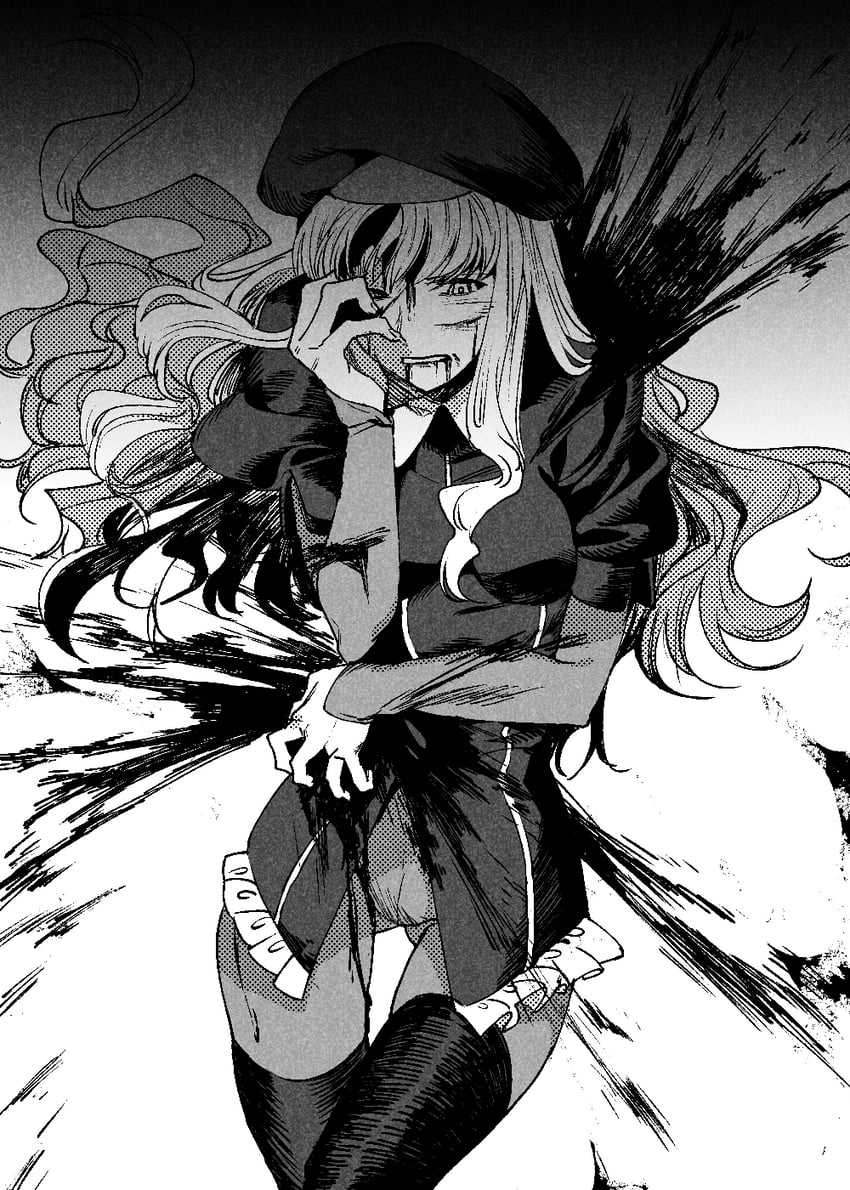 Fate/hollow ataraxia、Fate系列、卡莲·奥尔黛西亚 1名女孩 大腿间可见臀部 贝雷帽 流血 血