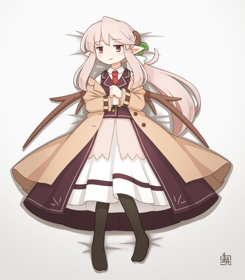 原创、艾丝塔尼亚 1名女孩 作者标志 黑色连裤袜 棕色夹克 棕色翅膀
