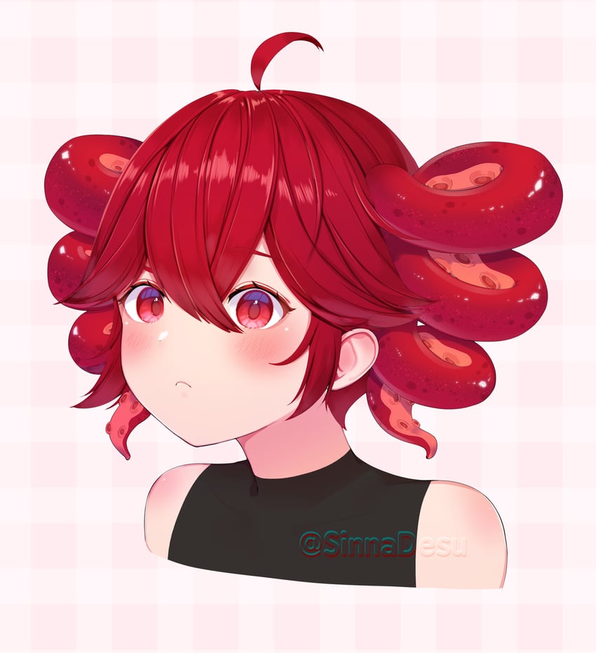 UTAU、重音Teto、重音テト (UTAU) 1名女孩 呆毛 作者名 露肩 黑衬衫