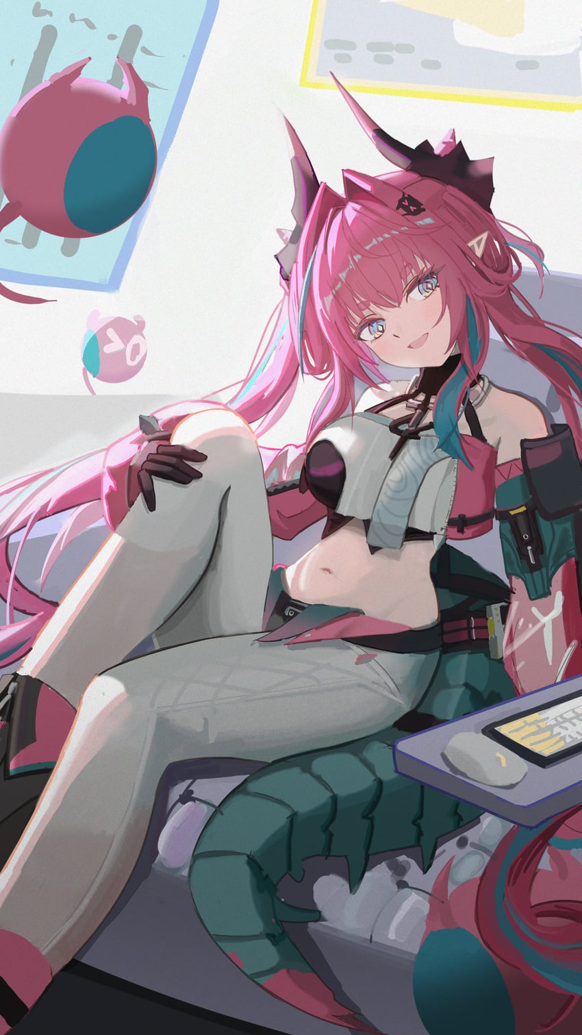 明日方舟、明日方舟：终末地、依冯娜 (明日方舟) 1名女孩 水色瞳 水色发 露肩 腰带