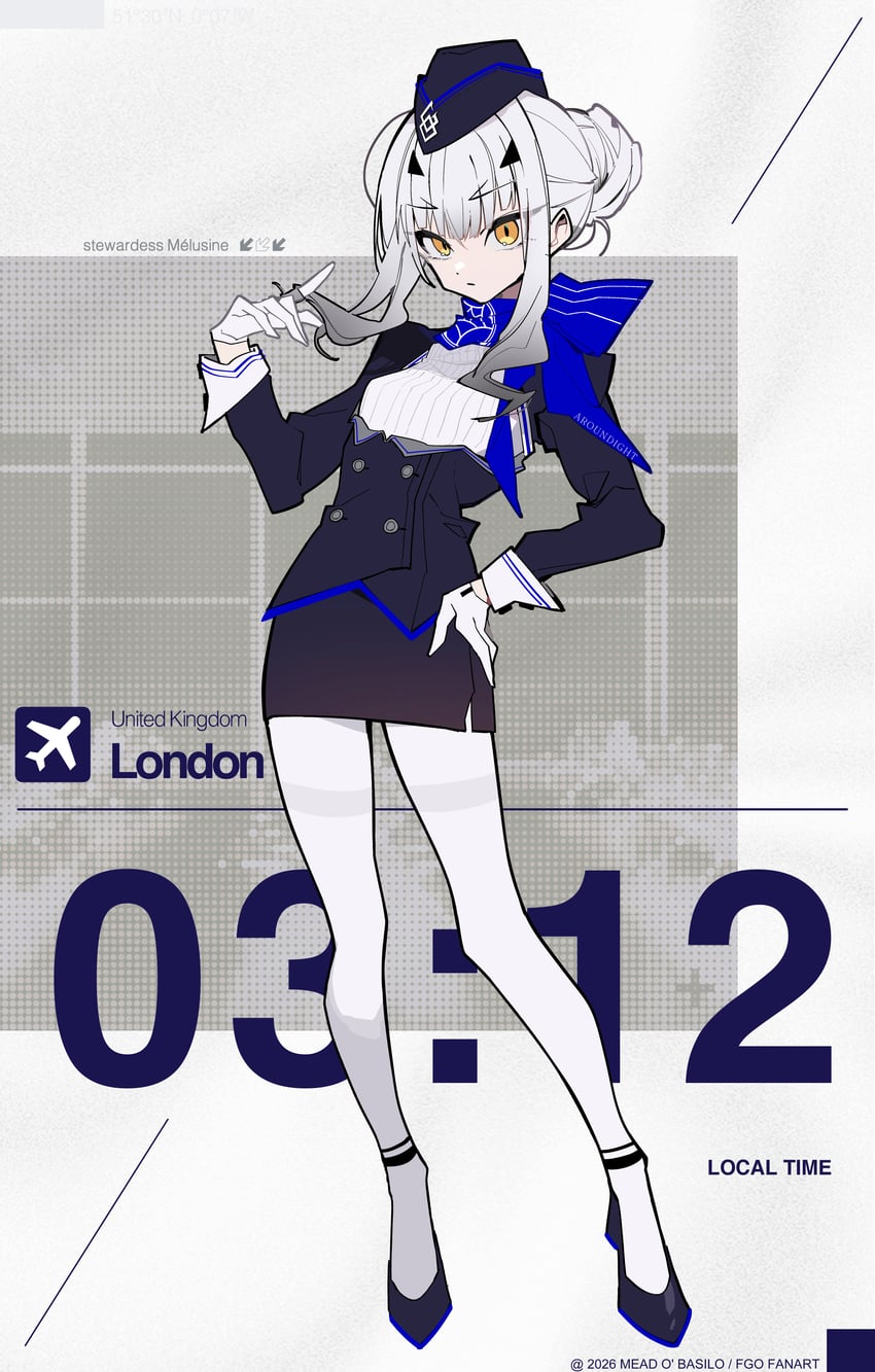 Fate/Grand Order、Fate系列、美露莘 (Fate) 1名女孩 蓝色围巾 乳房 叉形眉 全身