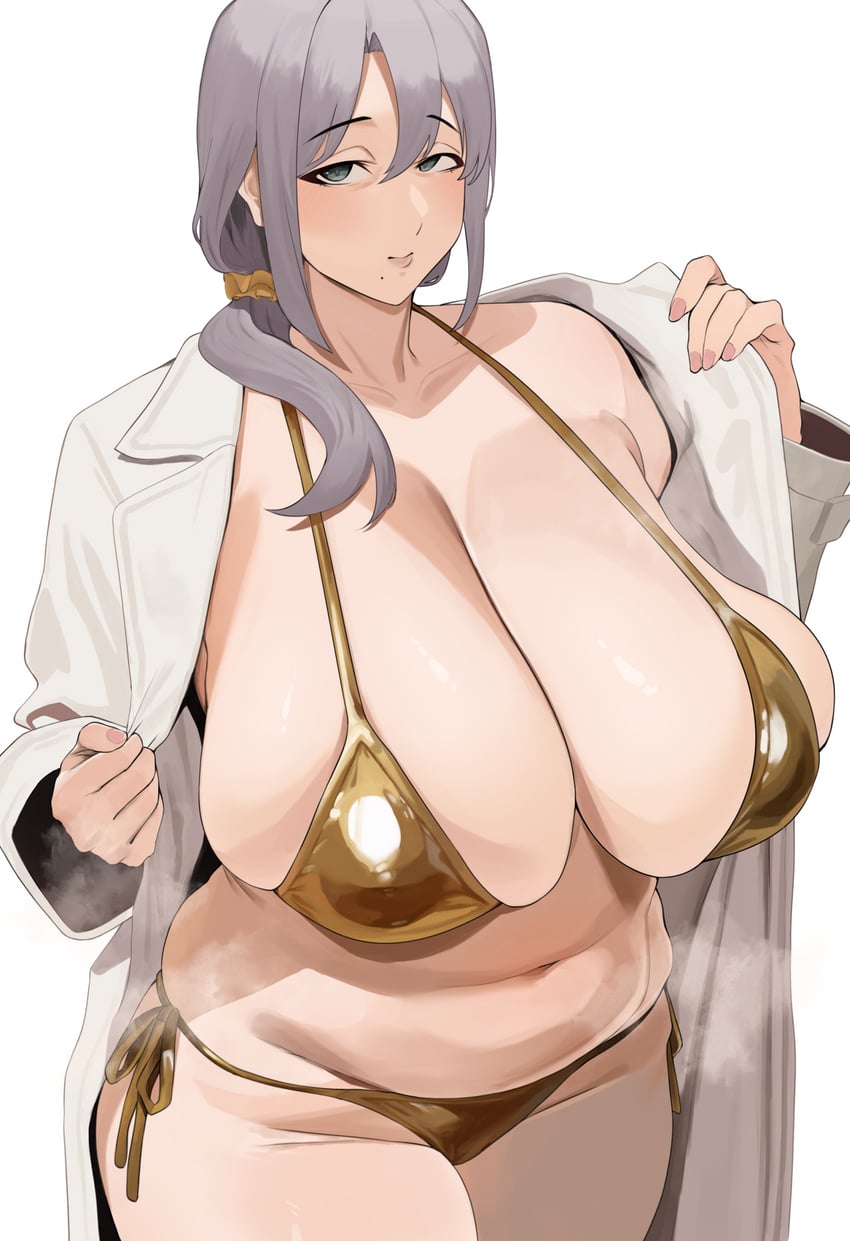 原创 1名女孩 比基尼 乳房 肥胖 金色比基尼