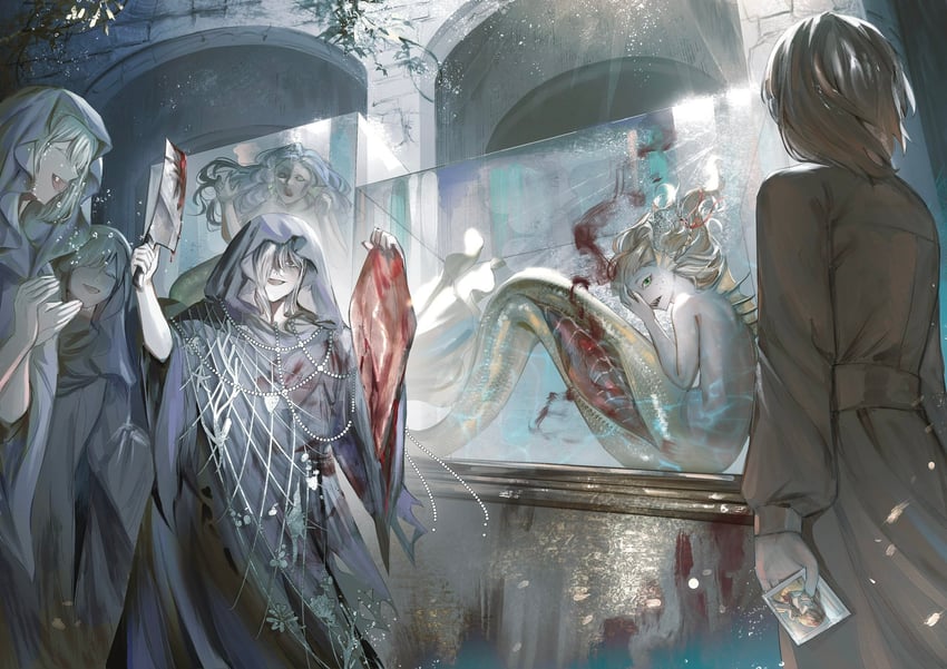 原创 6个以上女孩 空洞的眼神 金发 血 水中的血迹