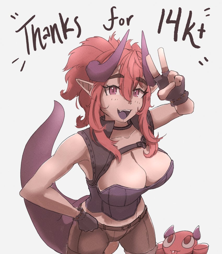 个人势虚拟主播、Grape (VTuber) 1名女孩 乳房 棕色短裤 乳沟 有色舌头