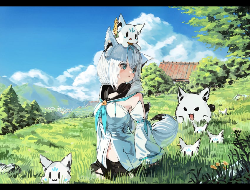 Hololive、吹雪吉拉、白上吹雪 1名女孩 呆毛 兽耳毛 兽耳穿孔 兽耳