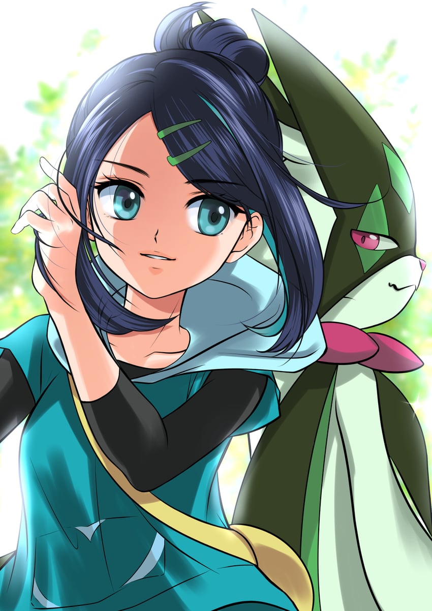 宝可梦、精灵宝可梦 (动画)、宝可梦：地平线 2名女孩 蓝眼 蓝发 蓝色夹克 脸红