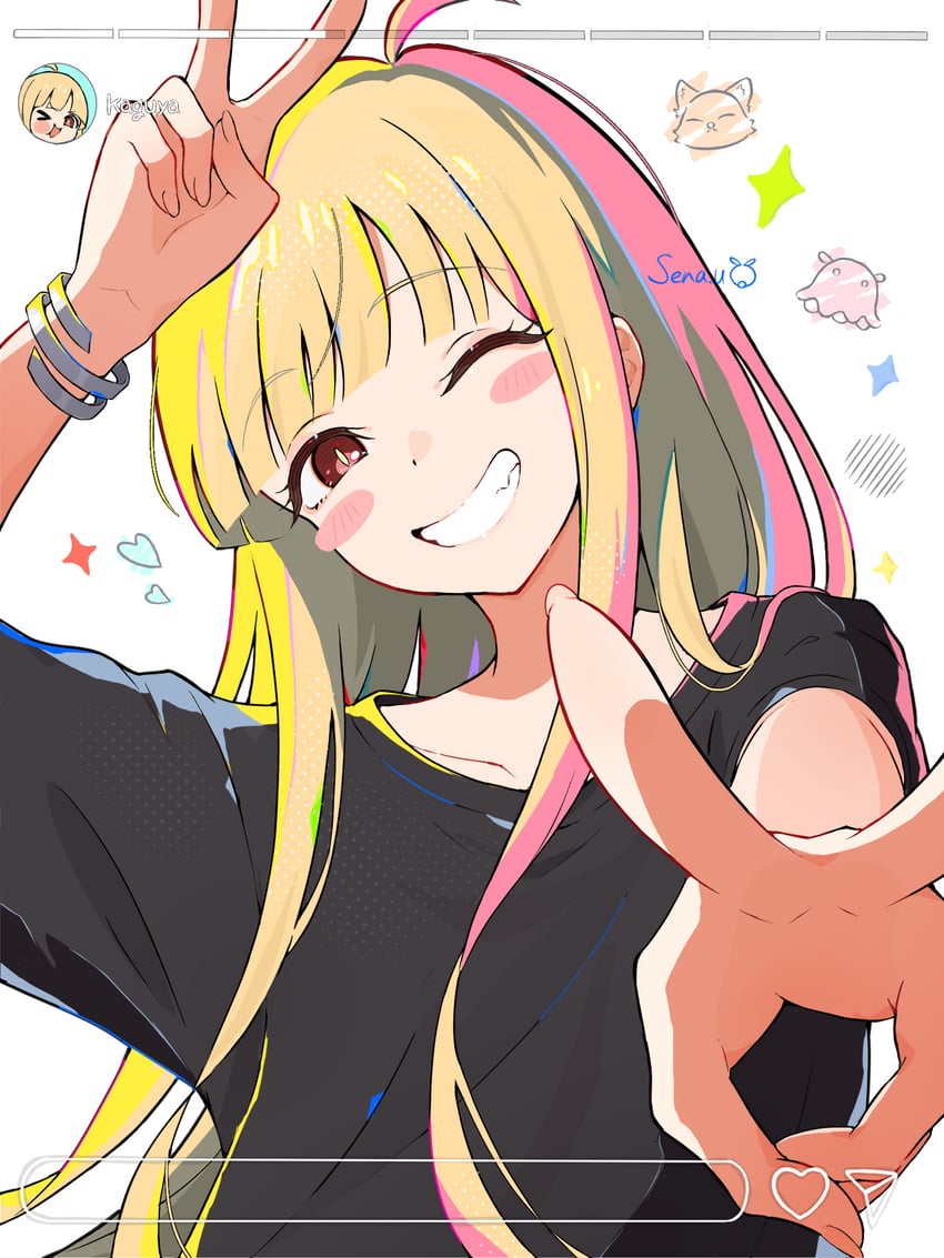 超辉夜姬!、辉夜 (超辉夜姬!) 1名女孩 呆毛 作者名 黑衬衫 金发