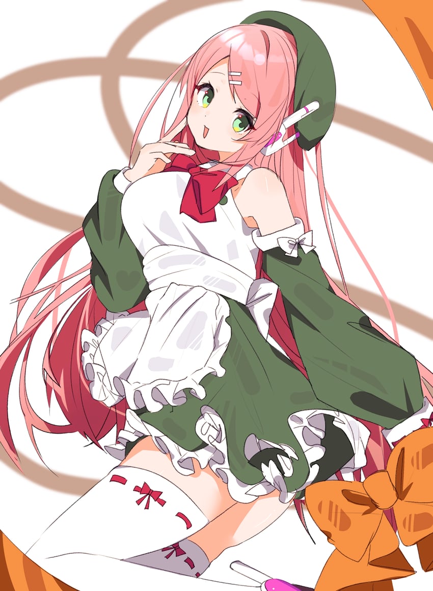 UTAU、桃音桃 1名女孩 围裙 露肩 贝雷帽 蝴蝶结