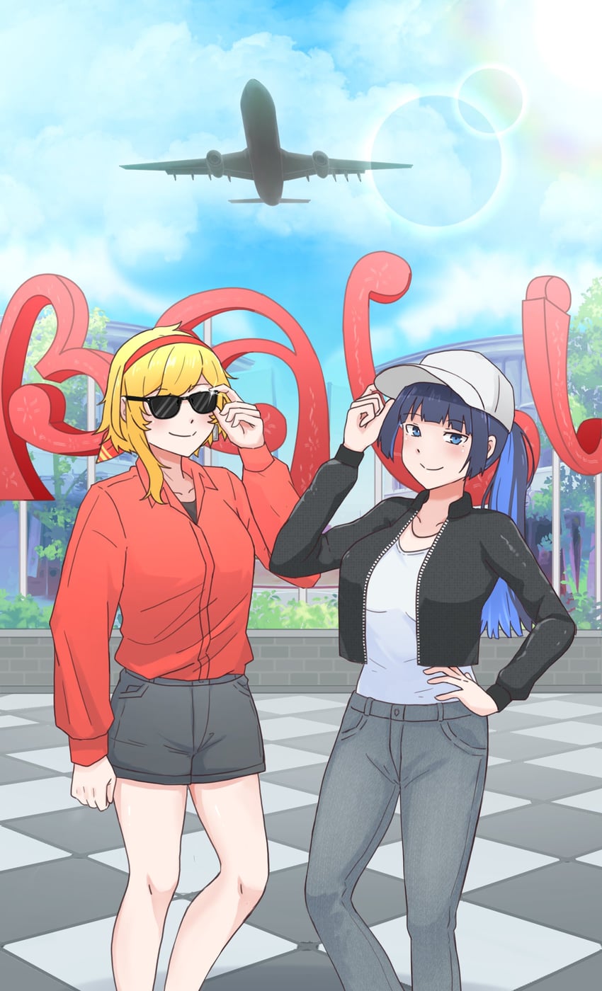 Hololive、Hololive英语、Hololive Indonesia 2名女孩 飞行器 飞机 棒球帽 黑色夹克