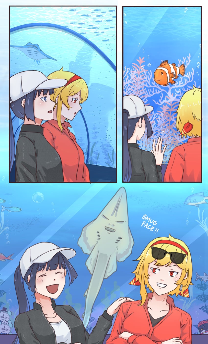 Hololive、Hololive英语、Hololive Indonesia 水族馆 棒球帽 黑色夹克 金发 蓝眼