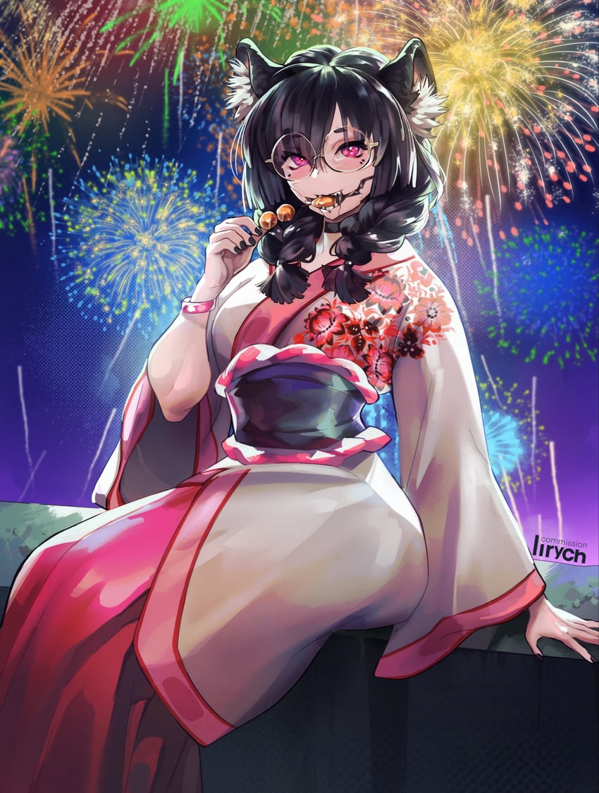 个人势虚拟主播、refmani (vtuber) 1名女孩 半机械人 烟花背景 烟花 鬣狗娘