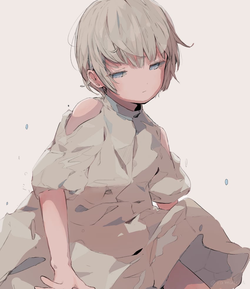 原创 1名女孩 作者名 露肩 蓝眼 脸红