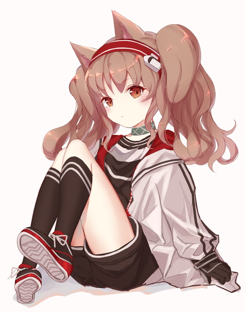 明日方舟、安洁莉娜 (明日方舟) 1名女孩 兽耳 黑色手套 黑衬衫 黑色短裤