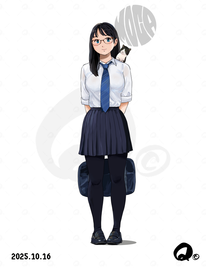 原创 1名女孩 肩上的动物 双手背在身后 包 黑发