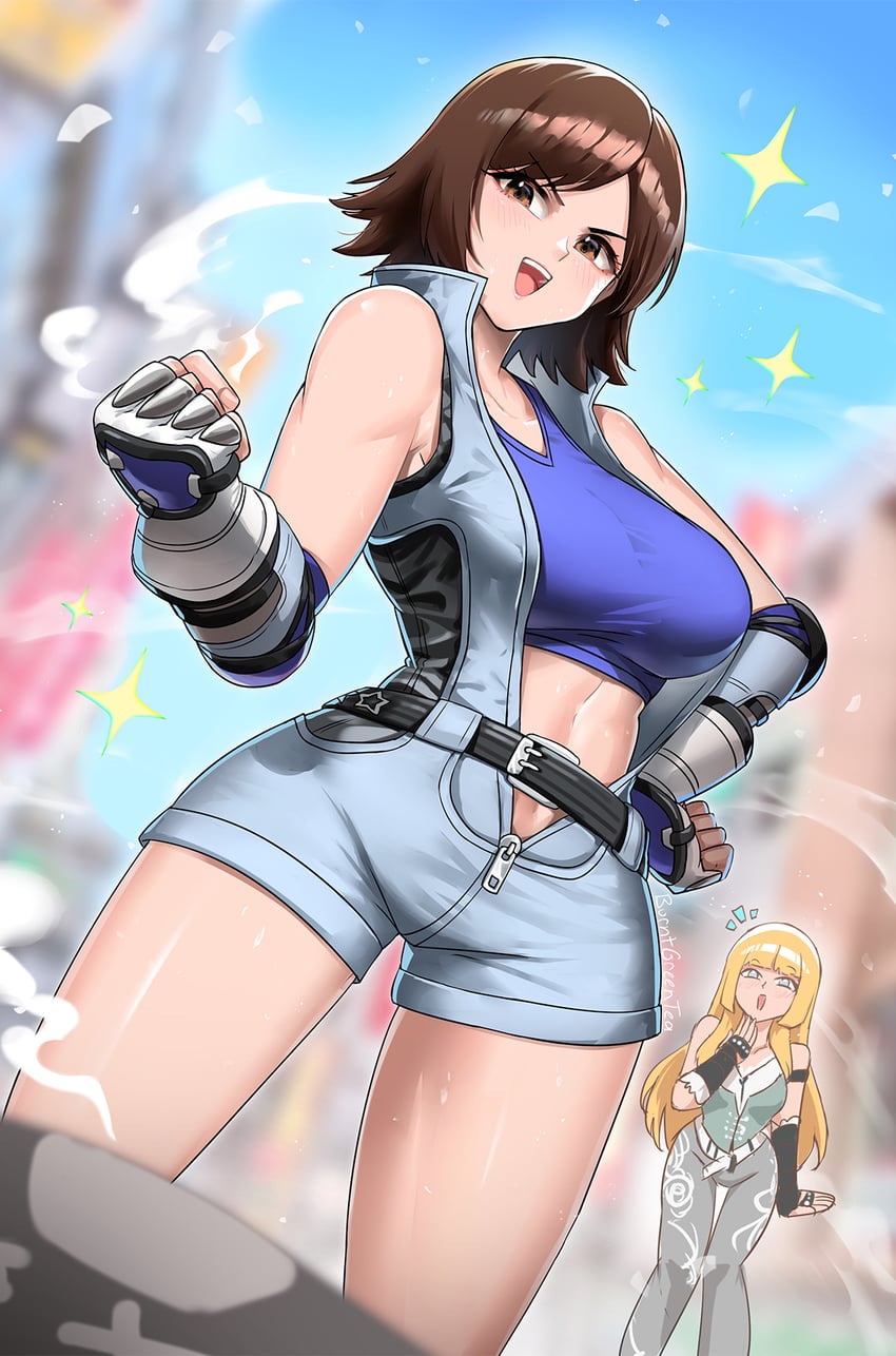 铁拳、铁拳8、风间飞鸟 2名女孩 露肩 腰带 金发 蓝眼