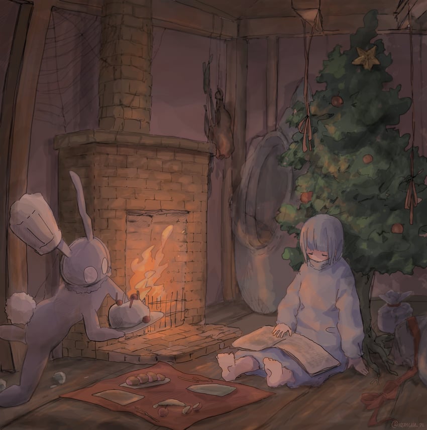 原创 1名女孩 1个其他角色 兽耳 包 赤脚